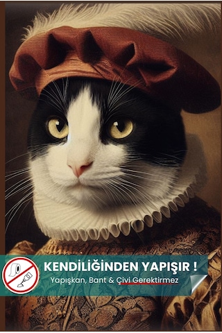 İki Renkli Kedi Poster, Statik Kağıt Premium Baskı Poster, Siyah Beyaz Kedi, Yapay Zeka Tasarım