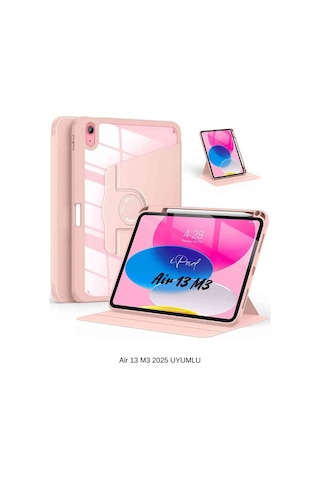 Apple Uyumlu iPad Air 13 2025 M3 Çip 360 Dönebilen Yatay Dikey Standlı Fuchsia Pino Tablet Kılıfı Kılıf