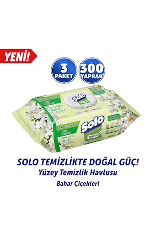 Solo Doğal Güç Bahar Çiçekleri Yüzey Temizleme Mendili 3'lü 300 Yaprak Beyaz