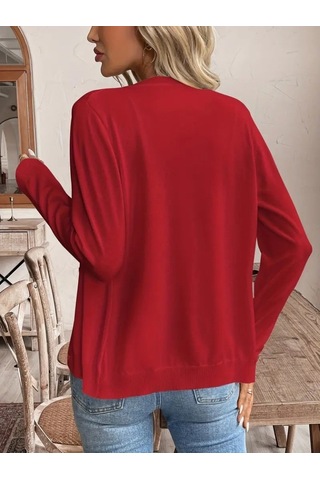 Kadın Uzun Kollu Önden Düğmeli Triko Ceket Kırmızı