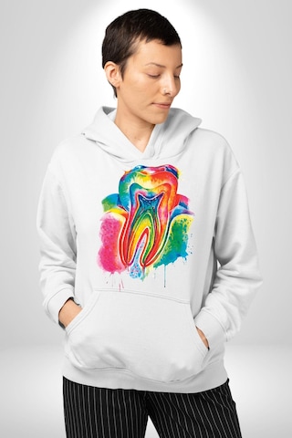 Diş Doktoru Diş Anatomisi Özel Tasarım Kadın Erkek Beyaz Kapüşonlu Sweatshirt Hoodie Beyaz