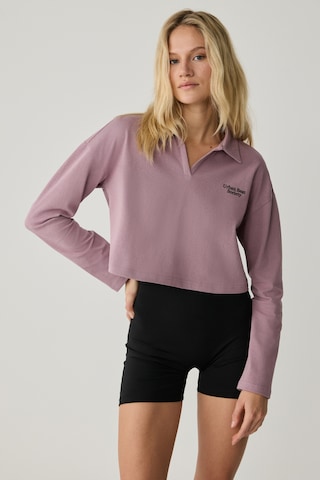 Urban Beat Eudora Kadın Polo Yaka Patlı Uzun Kollu Baskı Detaylı Gül Kurusu T-shirt Gül Kurusu