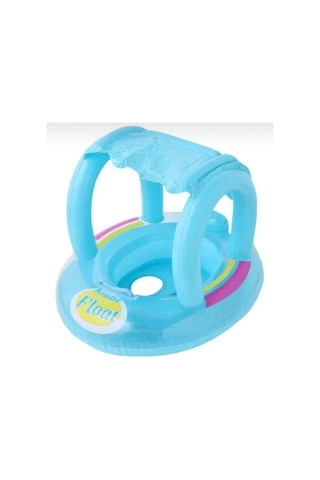 Gölgelikli Tenteli Çocuk Deniz Simiti Baby Float Bebek Deniz Simiti 0-3 Yaş Bebek Botu Mavi