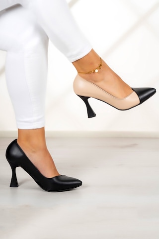 Jatqılı Plus Ten Siyah Kadeh Topuklu Ayakkabı Siyah - Ten Rengi