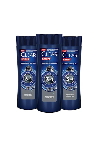 Men 3 In 1 Şampuan & Duş Jeli Arındırıcı Kömür Saç Yüz Vücut Için 350 Ml X3