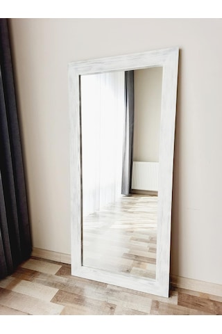 Dfn Wood Masif Ahşap Dikdörtgen Beyaz Dekoratif Duvar Salon Ofis Boy Aynası 130x60 Cm Çok Renkli