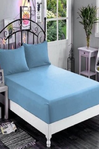 Altın Karma Havlu Lastikli Çarşaf Takımı 180x200 Cm 2 Adet 50x70 Cm Yastık Kılıfı Mavi