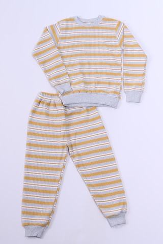 Hçm Erkek Çocuk Pijama Takımı Çizgili Ribanalı A35 Sarı