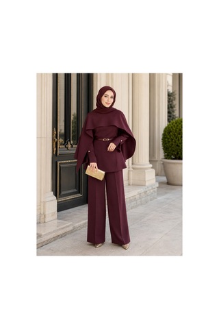 Unika Boutique Liya Pelerinli Tesettür Takım Bordo
