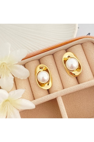 İncili Küpe İstiridye Küpe Kararmaz Xuping Gold Gold