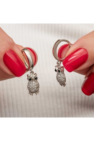 Gümüş Sallantılı Baykuş Kadın Küpe Gümüş