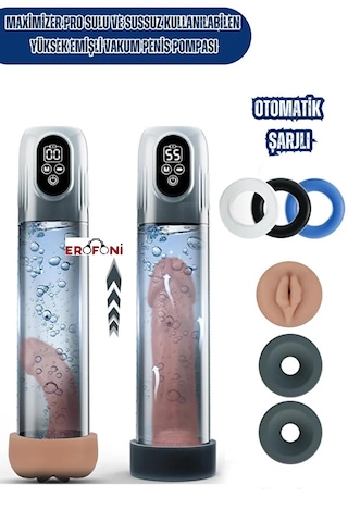 Erofoni Ipx7 Pro Sulu & Susuz Kullanılabilen Otomatik Vakumlu 2 İn 1 Yüksek Basınçlı Ayarlı Emişli Penis Pompası