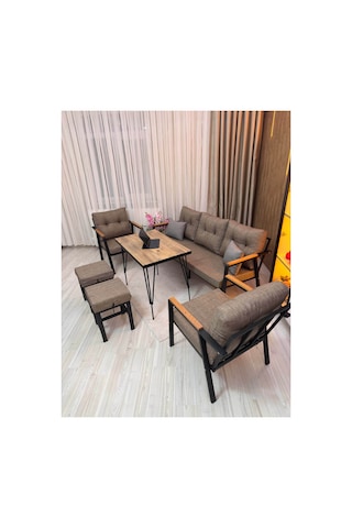 Lale Balkon, Bahçe - Cafe , Teras , Metal Kanepe Koltuk Takımı ,çay Seti 3+1+1+ 2 Puf Yemek Masası