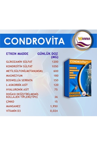 Condrovıta Tablet, Glukozamin, Kondroitin, Msm, Boswellıa Serrata, Kolajen, Multivitamin Ve Multimineral İçeren Takviye Edici Gıda 90 Tablet