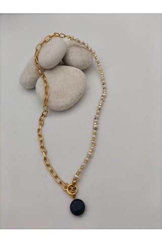 Stoneage Inci Ve Lapis Lazuli Taşlarından Şifa Kolyesi Mavi