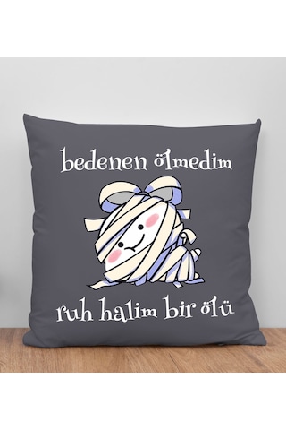 Bk Gift Ruh Halim Bir Ölü Tasarımlı Antrasit Kırlent Yastık, Arkadaşa Hediye, Ev Dekorasyonu, Ev Hediyesi-1