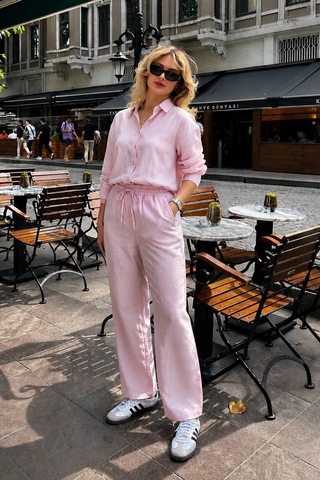 Seeh Pembe Uzun Kollu %100 Pamuk Müslim Gömlek Takım Sh365 Regular
