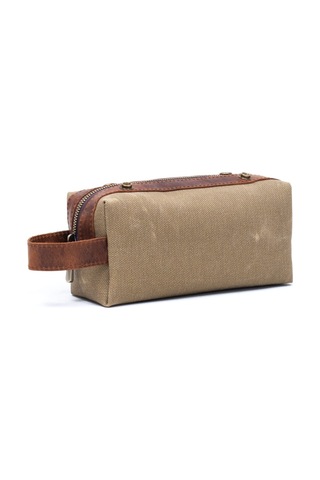 Gillario Design 06 Unisex Kanvas Kumaş+deri Camel-taba Eskitme Dopp Kit