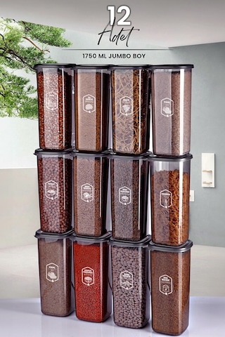 Kitchenlife Jumbo Boy Süper Set Erzak Saklama Kabı Seti 12 Adet 1750 ML
