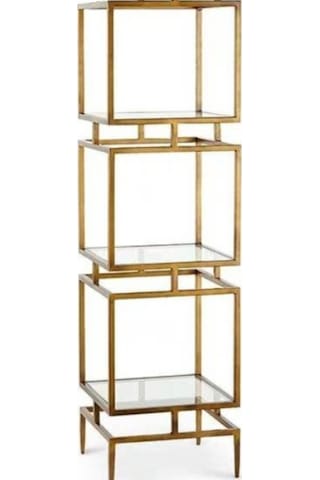 Olope Pirinç Eskitme Metal 3 Raflı Kitaplık Çiçeklik Gümüşlük Duvar Rafı