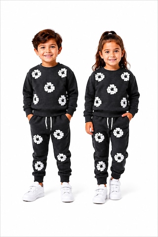Mavi Boncukk Çocuk Unisex Kabartma Baskılı Detaylı Oversize Alt Üst Eşofman Takımı Antresit