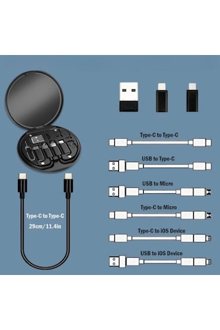 60w Çok Fonksiyonlu Usb Veri Şarj Kablosu Seti - Type-c Micro Usb Lightning Adaptörlü