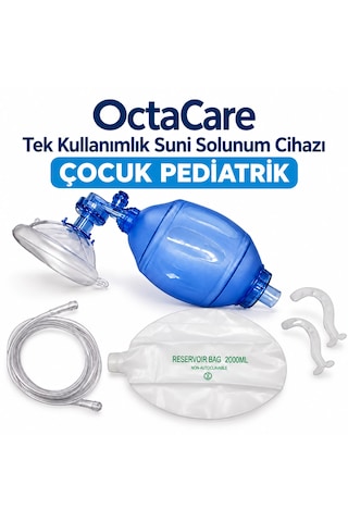 Octacare Çocuk Pediatrik Ambu Seti Tek Kullanımlık Manuel Suni Solunum Cihazı Rezervuar Balonlu, Oksijen Hortumlu Ve Maskeli Resüsitatör Seti 10 Adet