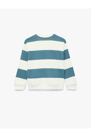 Koton Bisiklet Yaka Uzun Kollu Nakışlı Çizgili Oversize Sweatshirt Mavi Çizgili 7wmb10114tk
