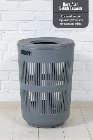 İronika Solara İkili Dekoratif Kirli Çamaşır Sepeti Seti Oyuncak Sepeti 60 - 22 Litre Gri Gri