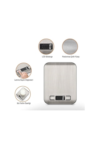 Tr Techfit Tf-1002 Dijital Mutfak Terazisi, 5 Kg Kapasiteli, Paslanmaz Çelik, Lcd Ekran, Dara Fonksiyonlu, G/ml/oz/lb Genel