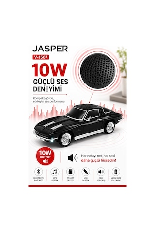 Jasper Jpr-1507 Siyah 10w Bluetooth Hoparlörlü Retro Araba Tasarım Fm Radyo, Usb, Tf Kart, Aux Ve Mp3