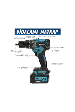 Prohummer Ph252 Profesyonel Akülü Süper 5li Matkap Seti - 125mm Avuç Taşlama, Sds Plus Kırıcı Delici Hilti, Somun Sıkma Sökme, Vidalama Matkap, Budama Testere