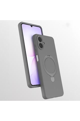 Samsung Uyumlu Galaxy A07 Kılıf M-safe Şarj Özellikli Standlı Zore Samara Kapak Titanyum-Gri