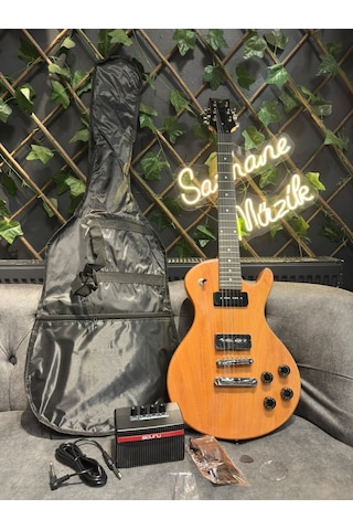 Lespaul Elektro Gitar Seti Mini Amfili Kılıflı Askılı Kablolu Pena Ve Aksesuarlı Natural