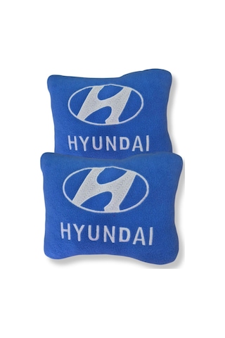 Hyundai Nakış Işlemeli Mavi Polar Ortopedik Araç Oto Koltuk Seyahat Boyun Yastık / 2'li Set Mavi