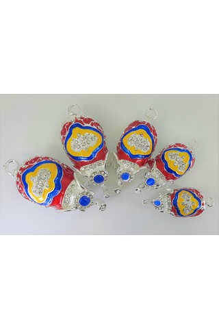 Swaroski Taşlı Metal Bereket Fili 5li Mücevher Kutusu Gri