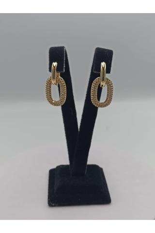 Vip Zirkon Taşlı Oval Halka Küpe Altın
