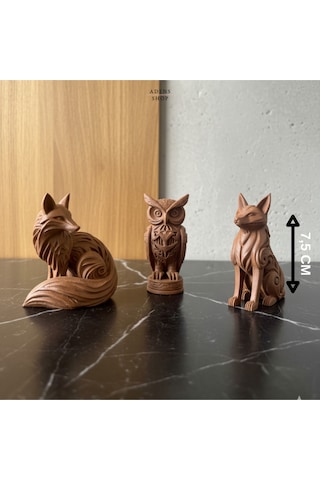 3'lü Hayvan Figürü Kurt, Tilki Ve Baykuş Figürü