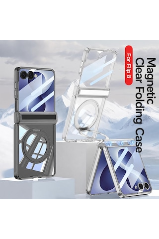 Nihcase Samsung Galaxy Uyumlu Z Flip 8 Kılıf M-safe Şarj Özellikli Kıpta Kpt-05 Ring Standlı Sert Pc Kapak