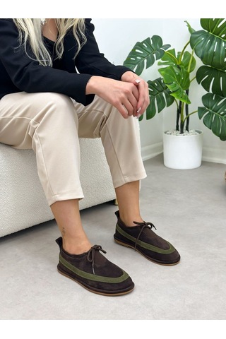 Erva'nın Butiği Kahve Hakiki Deri Santa Bağcık Detay Kadın Sneakers-6391 Kahverengi