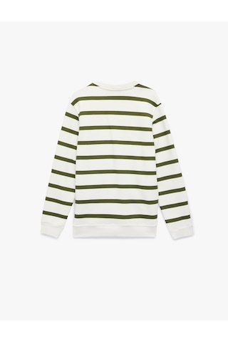 Koton Uzun Kollu Bisiklet Yaka Şardonlu Regular Fit Sweatshirt Yeşil Çizgili 6wam70296mk Yeşil Çizgili