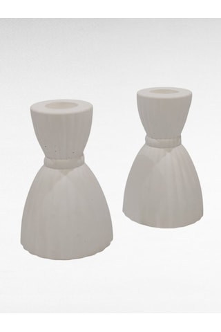 Modern Beyaz Şamdan Mumluk 2 Li Set, Dekoratif Salon Aksesuarı, Masa Dekoru, Hediyelik