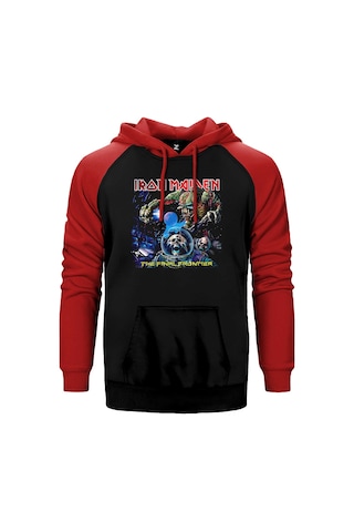 Iron Maiden The Final Frontier Kırmızı Renk Reglan Kol Kapşonlu Sweatshirt Kırmızı