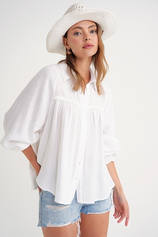 4677 Kadın Dantel Detaylı Müslin Gömlek Beyaz Beyaz