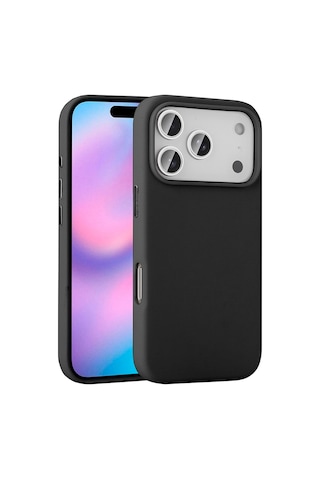 Apple Uyumlu iPhone 17 Pro Kılıf M-safe Şarj Özellikli Pu Deri Görünümlü Mkst Kupra Kapak - Siyah Siyah
