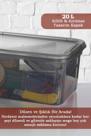 3'lü 20l Multibox Saklama Kabı Kilitli Kapaklı Çok Amaçlı Düzenleyici Kiler Depolama Saklama Kutusu Siyah