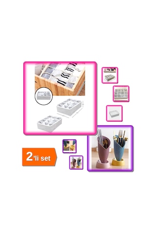12 Bölmeli Pratik Çekmece Düzenleyici Organizer + Lale Figürlü Tezgah Üstü Kaşıklık - 2li Set T5e2k0 Belirtilmemiş
