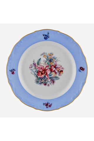 Altın Dekorlu Mavi Porselen Pasta Tabağı 19 Cm