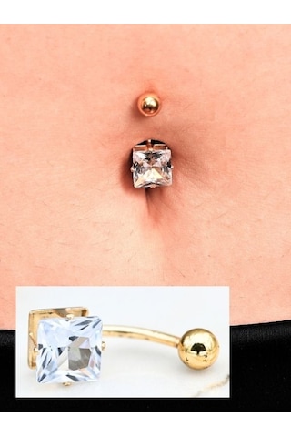 316l Cerrahi Çelik Gold Kare Zirkon Taş 8 Mm Zirkon Taş Göbek Piercing-gbkpr63 Çok Renkli