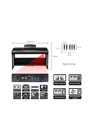 Jwin Sapphire Sdp-214 Çekiç Aksiyonlu 88 Tuşlu Dijital Piyano + Tabure - Siyah